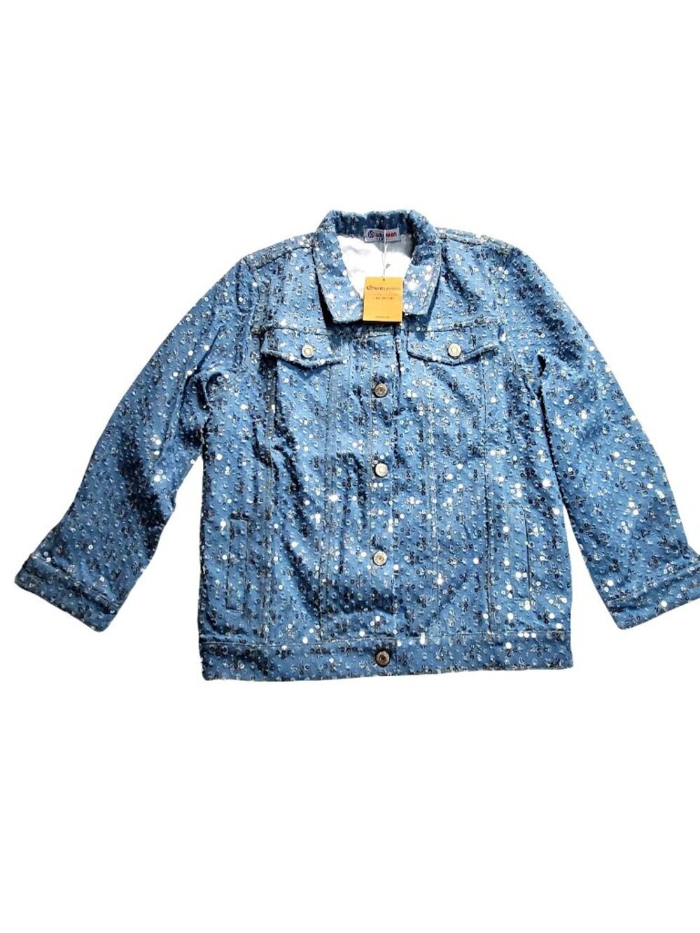 Welaken Girls Light Blue Jacket With Sequins Size 12Y 90% Cotton 10% Elastane